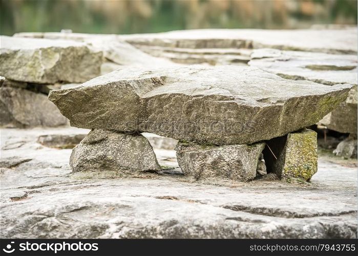 natural stone bench in the park