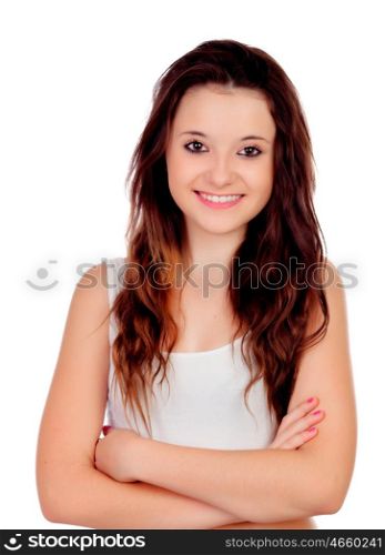 Natural teen girl with copper hair isolated on a white background