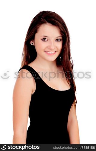 Natural teen girl with copper hair isolated on a white background