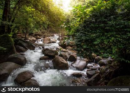 Natural view waterfall Travel and relaxation in the Asian rainforest.