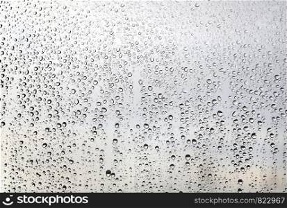 Natural water drops on glass, close-up texture