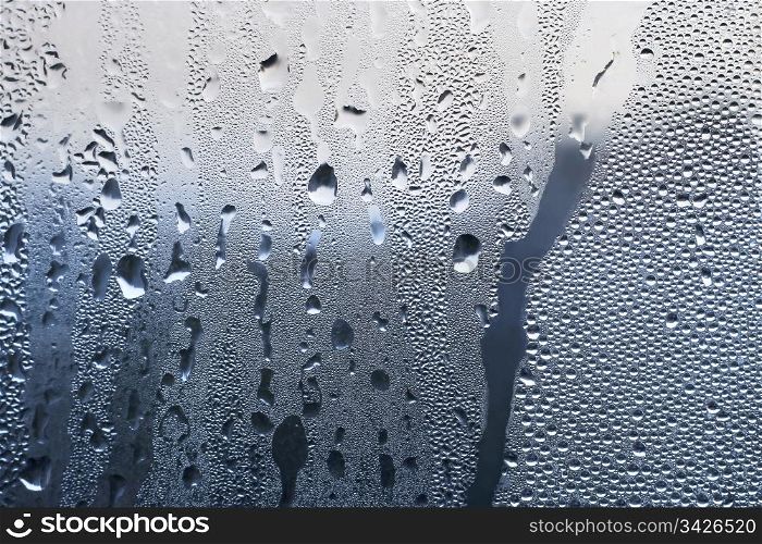 natural water drops on window glass
