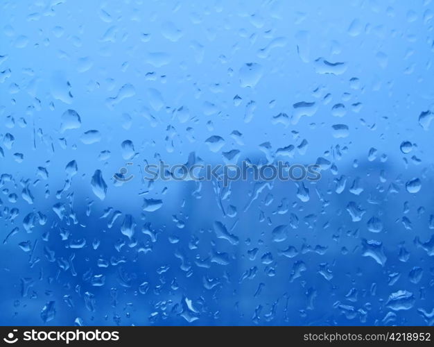 natural water drops on window glass