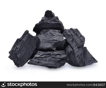 Natural wood charcoal Isolated on white, traditional charcoal or hard wood charcoal, isolated on white background