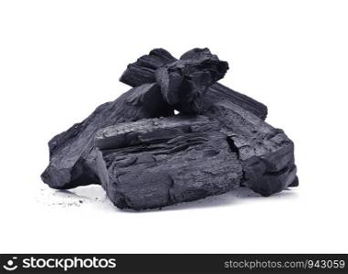 Natural wood charcoal, traditional charcoal or hard wood charcoal, isolated on white background