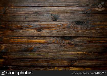 Natural wood texture. Wood background. Blank dark rustic planks table top flat lay view.