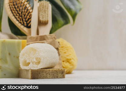 natural wooden brushes soaps copy space