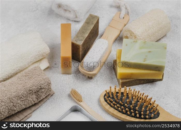 natural wooden brushes soaps high view