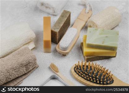 natural wooden brushes soaps high view