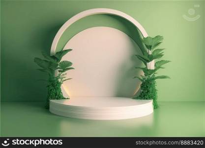 Nature 3D Render Podium with soft Green for product presentation