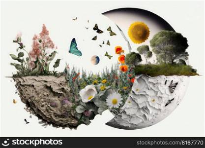 Nature and environment concept. Art collage on white background. Generative AI