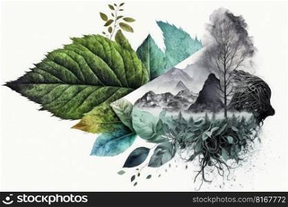Nature and environment concept. Art collage on white background. Generative AI