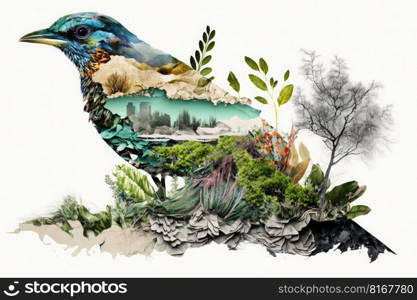 Nature and environment concept. Art collage on white background. Generative AI