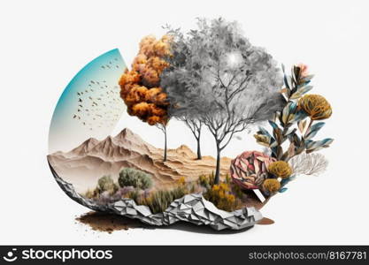 Nature and environment concept. Art collage on white background. Generative AI