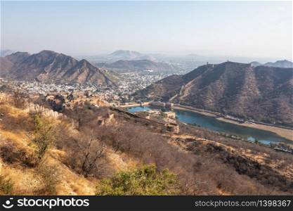 Nature and forts of Jaipur hills, panorama of India.. Nature and forts of Jaipur hills, panorama of India