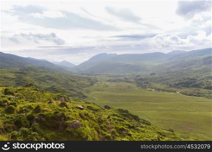 nature and landscape concept - view to Killarney National Park hills in ireland. view to Killarney National Park hills in ireland