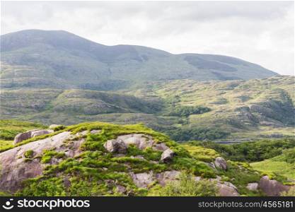 nature and landscape concept - view to Killarney National Park hills in ireland. view to Killarney National Park hills in ireland