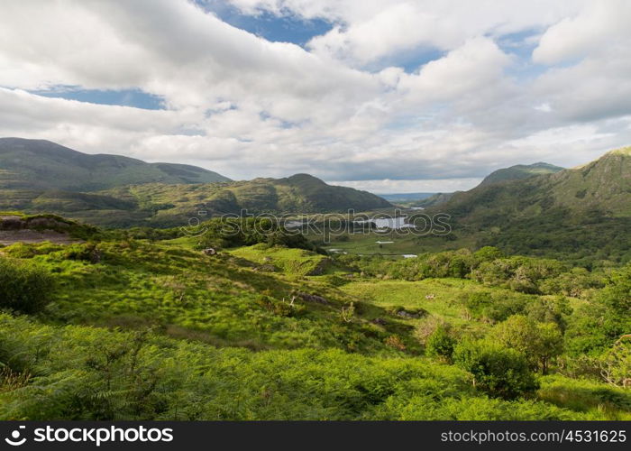 nature and landscape concept - view to Killarney National Park valley in ireland. view to Killarney National Park valley in ireland