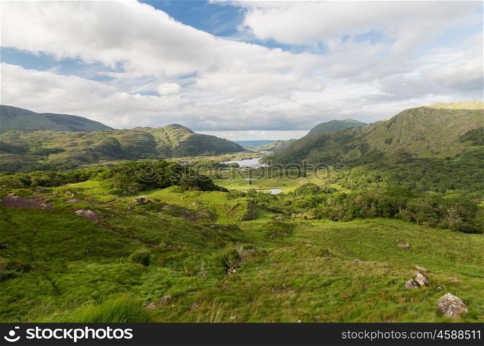 nature and landscape concept - view to Killarney National Park valley in ireland. view to Killarney National Park valley in ireland
