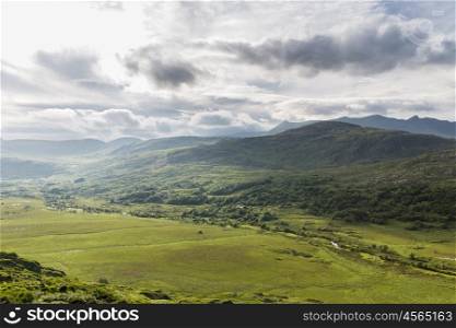 nature and landscape concept - view to plain of Killarney National Park valley in ireland. view to Killarney National Park valley in ireland