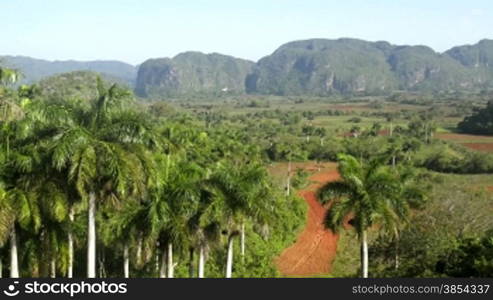 Nature and landscape, view of hills and mountains in Viales, Vinales, Pinar del Rio, Cuba. Wide angle shot