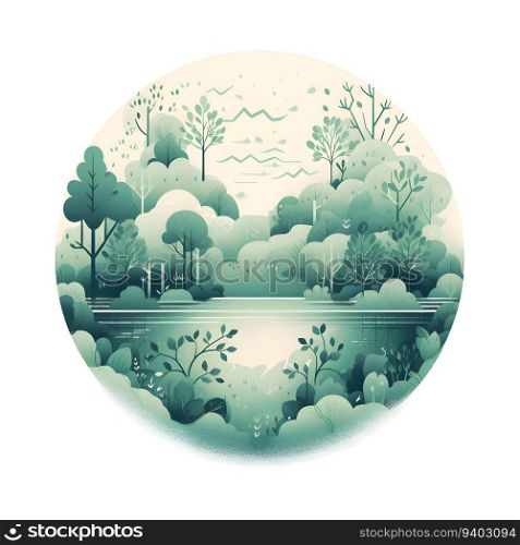 Nature background with forest and lake. Vector illustration. Eps 10.