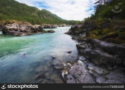 Nature baths on the Katun river, in the Altai mountains, Siberia, Russia. Nature baths on the Katun river