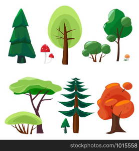 Nature elements collection. Game ui set of plants stones trees moss nature vector cartoon symbols isolated. Green tree forest and mushroom illustration. Nature elements collection. Game ui set of plants stones trees moss nature vector cartoon symbols isolated