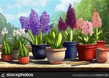 Nature hyacinth pot. Natural floral. Generate Ai. Nature hyacinth pot. Generate Ai