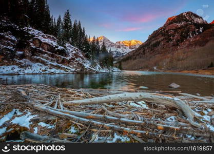 Nature landscape of Maroon bell  in Colorado USA at sunrise