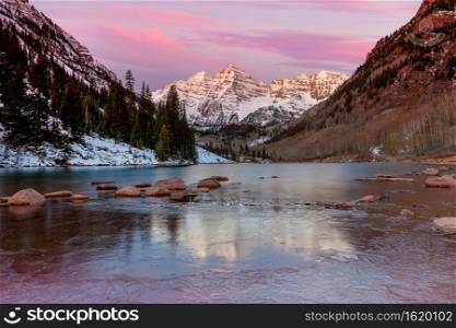 Nature landscape of Maroon bell  in Colorado USA at sunrise