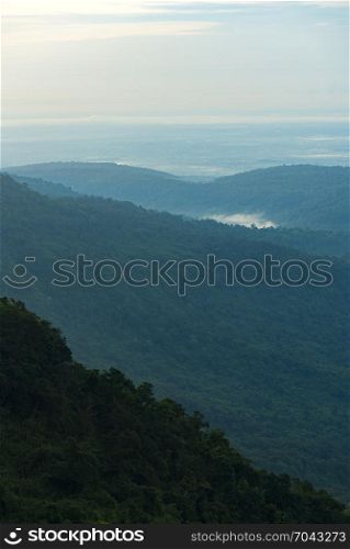 nature landscape view of tropical mountains layers, Khao Yai National Park Thailand, for use about background or wallpaper