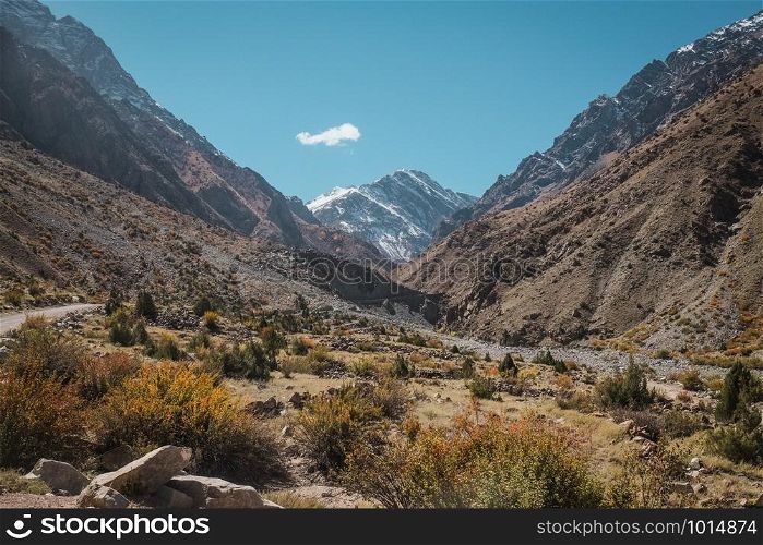 Nature landscape view of wilderness area with mountains in Karakoram range, Skardu. Gilgit Baltistan, Pakistan.