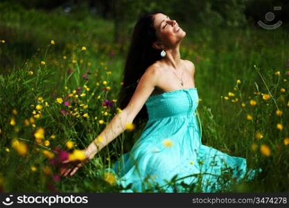 nature love woman on flower field