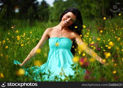 nature love woman on flower field