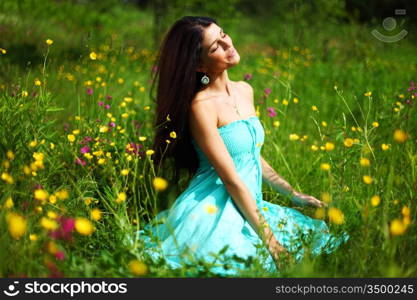 nature love woman on flower field