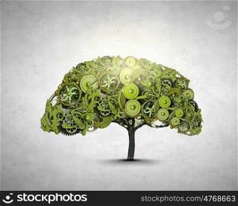 Nature mechanisms. Green concept with tree made of gears
