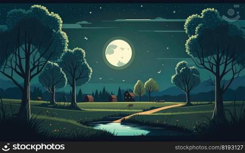 nature night time landscape. sky blue, dark star, mountain moon, background forest, beauty twilight nature night time landscape ai generated illustration. nature night time landscape ai generated