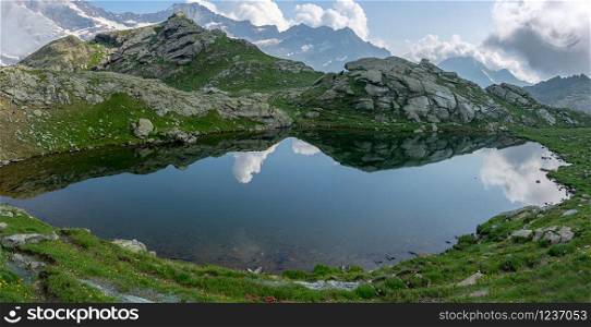 Nature of alpine mountains of europe hiking view