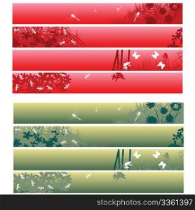 Nature theme banners, headers in red and green over white