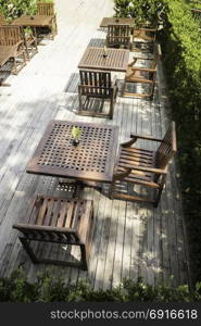 Nature view of outdoors restaurant table, stock photo