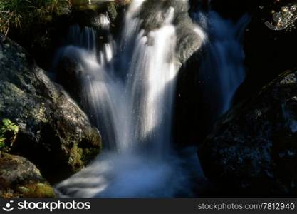 Nature waterfalll in mountain with sunshine