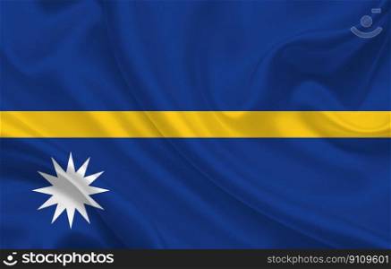 Nauru country flag on wavy silk fabric background panorama - illustration. Nauru country flag on wavy silk fabric background panorama