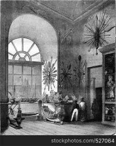 Naval Museum in the Louvre, Room La Perouse, second sight, vintage engraved illustration. Magasin Pittoresque 1847.