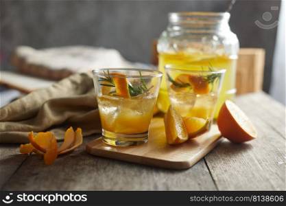 Navel orange cocktail with rosemary. 