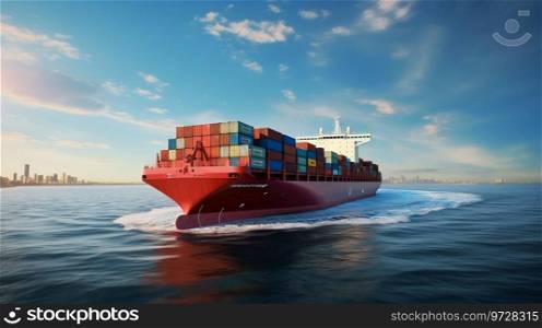 Navigating Trade  Container Vessel in Global Maritime Freight Transportation. Generative ai. High quality illustration. Navigating Trade  Container Vessel in Global Maritime Freight Transportation. Generative ai