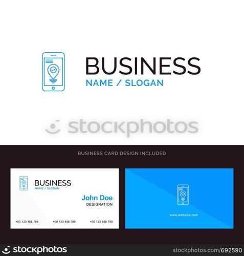 Navigation, Location, Pointer, Smartphone Blue Business logo and Business Card Template. Front and Back Design