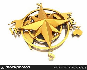 Navigation sign or compass on white background. 3d