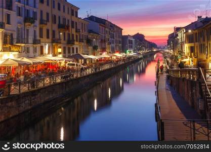 Naviglio Grande canal in Milan, Lombardia, Italy. Naviglio Grande canal at sunset, Milan, Lombardia, Italy