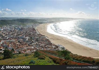 Nazare, Portugal - December 29, 2013 Beautiful view on village resort Nazare seen from Sitio in Portugal
